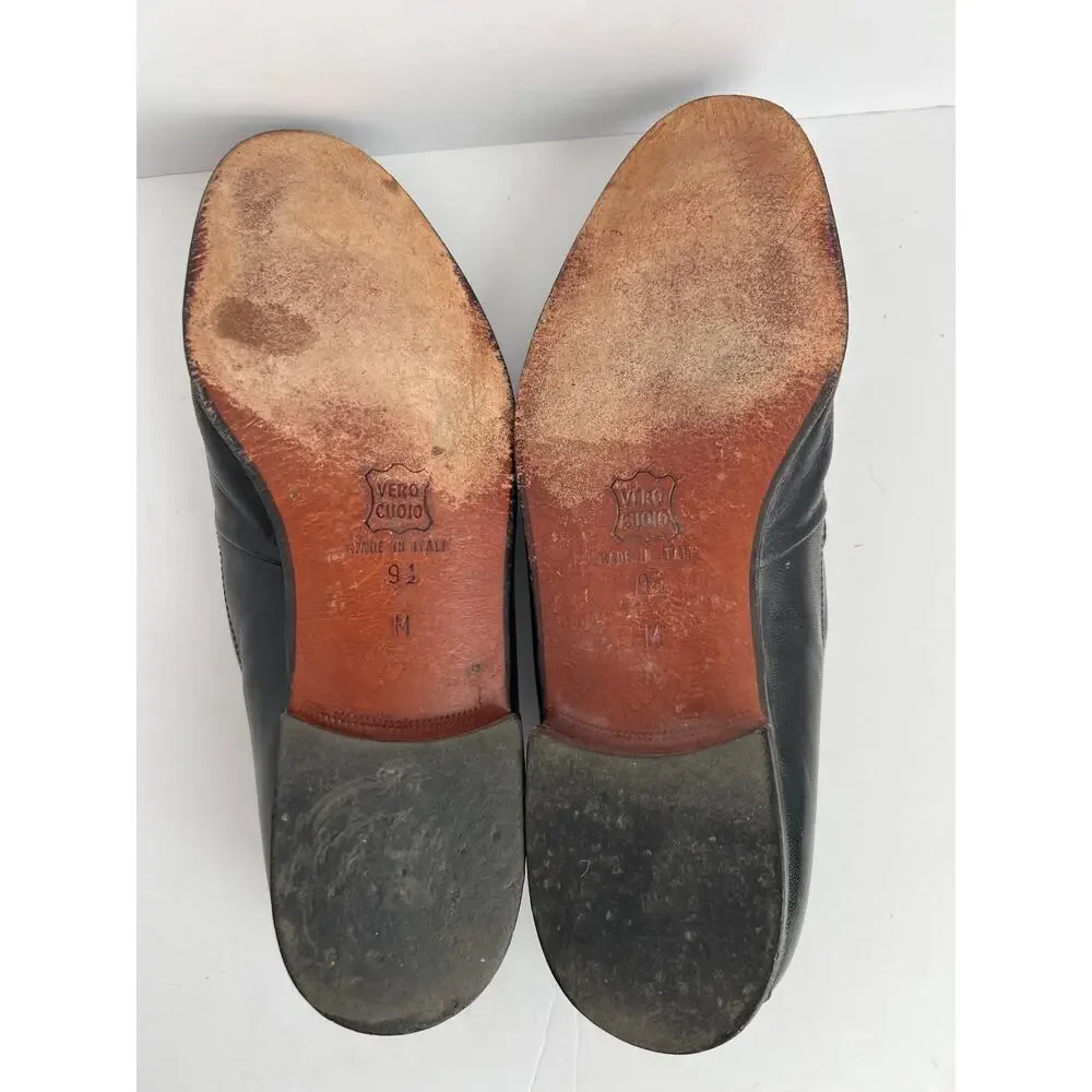 Pucci Dante Black Leather Tassel Loafers Made in Italy Men Size 9.5 M Vintage